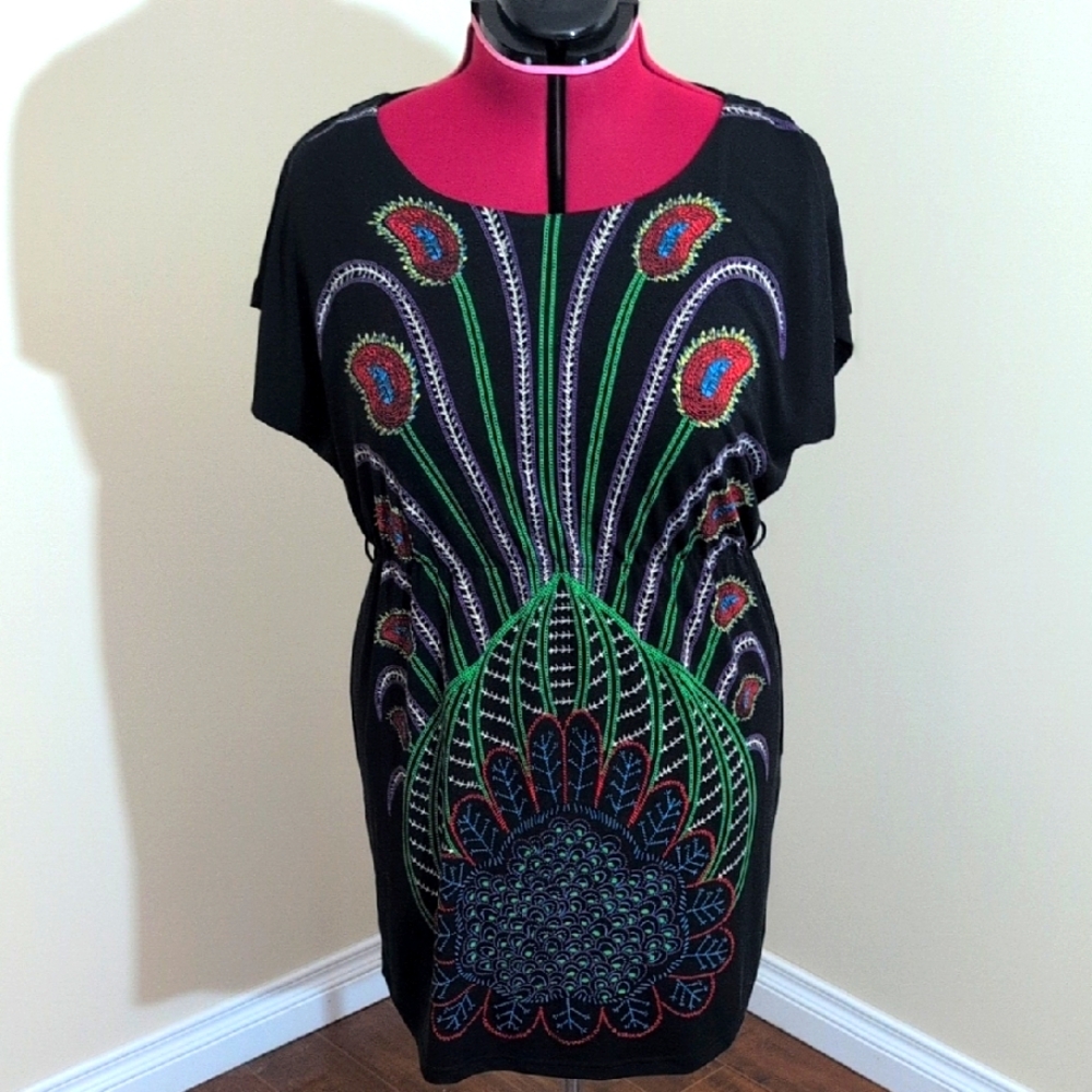 Oxford Circus| Black and Multicolor Floral Reed Design Women's Shirt Dress